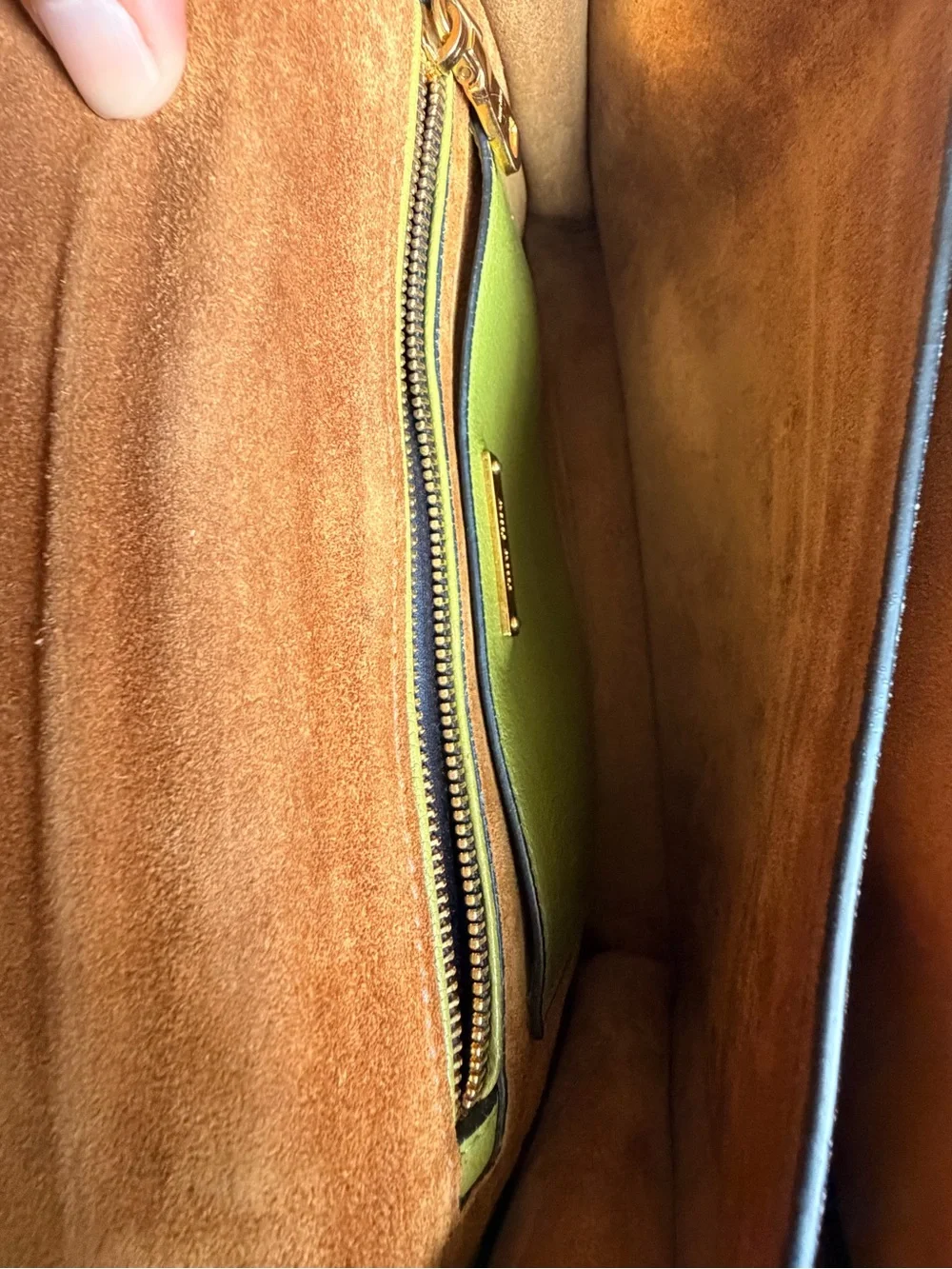 Miu Miu Green/Cognac Madras Leather Pushlock Flap Top Handle Bag